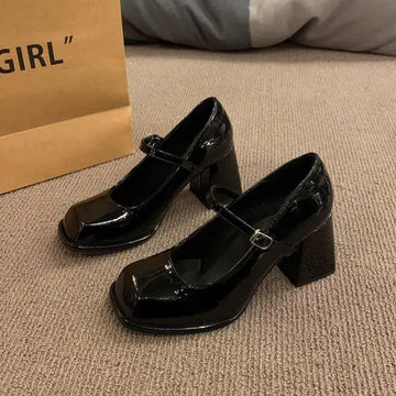 Xajzpa Black Heels For Women Pumps Lolita Shoes Square Toe Sexy Sandals Footwear Chunky Black Beige Mary Jane Crossdressers Africa